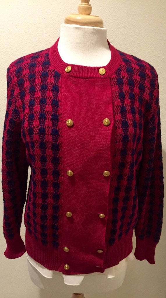 Lovely Vintage Cranberry & Navy Striped Double Bre