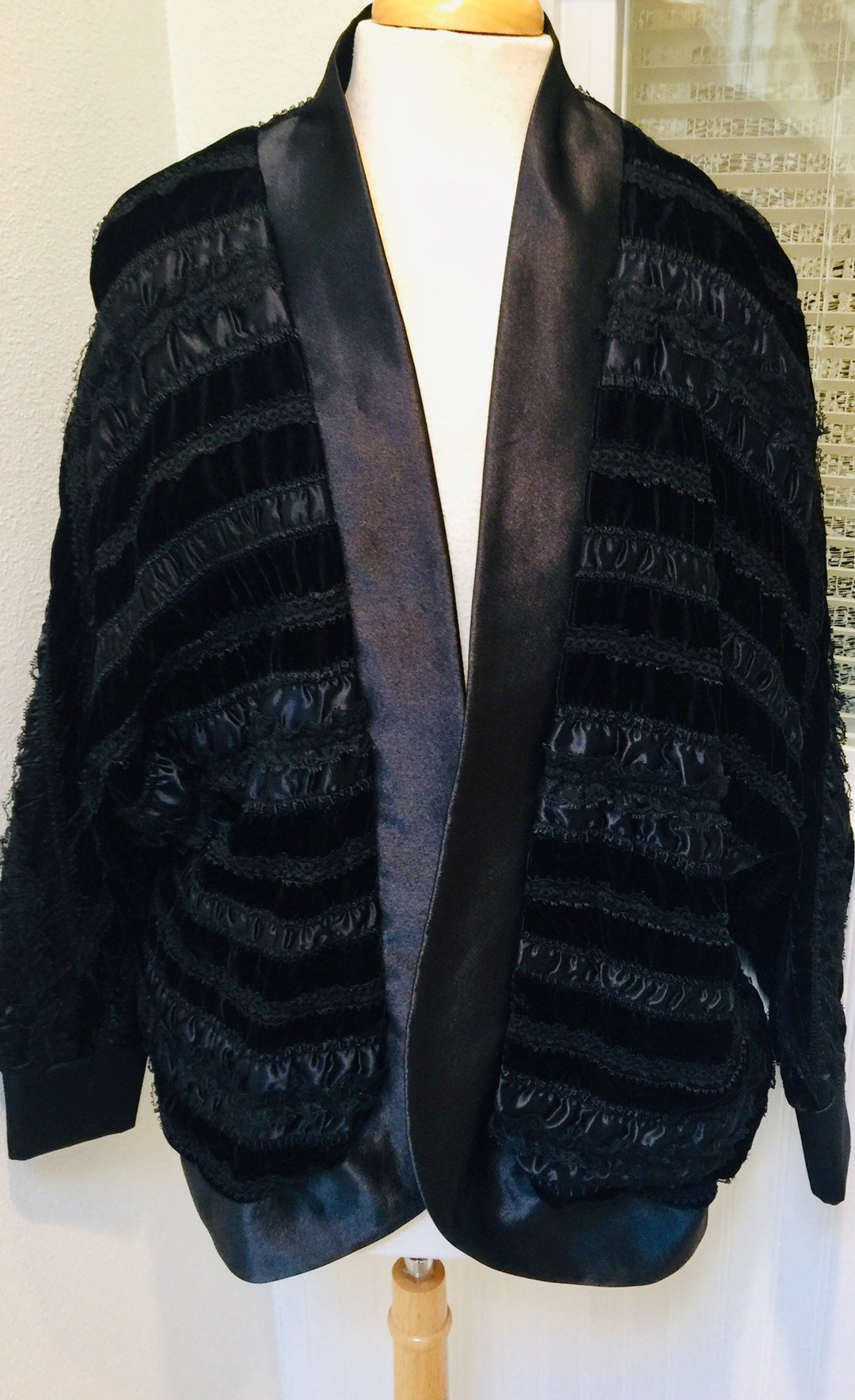 1970s Black Velvet Bolero with Rhinestone Buttons