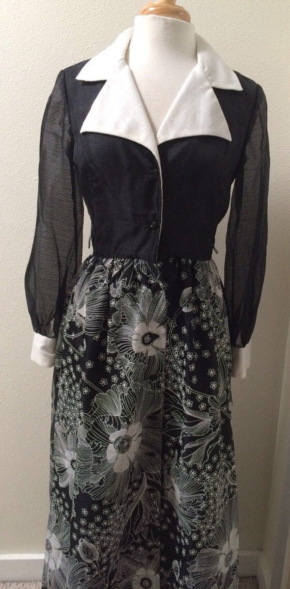 Alfred Shaheen 1960's Long Black Mod Maxi Dress by