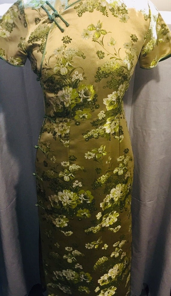 Stunning Authentic 1950&#39;s Silk Asian Cheongsam Wiggle Dress Size Small