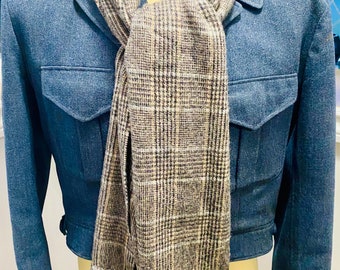 Men's Warm and Soft Brown Plaid New Wool and 10% Cashmere Winter Fringed Scarf