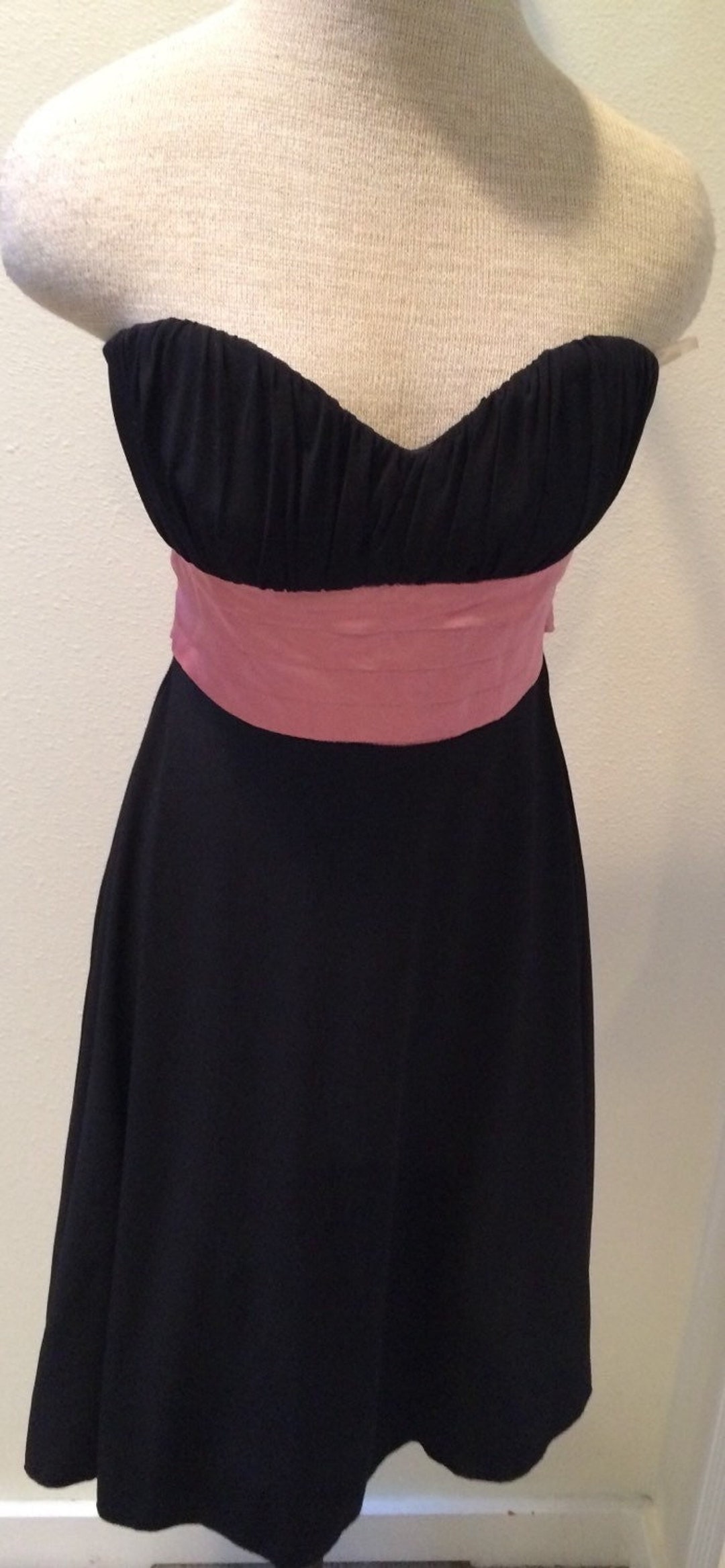 black dress pink sash Sweetheart Black and Pink Floral Tea Length Dress Ohmollydress