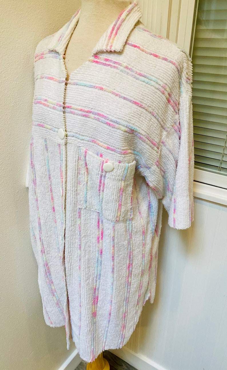1970's Vintage 'heiress' Chenille Short Robe / Rainbow Striped Chenille ...