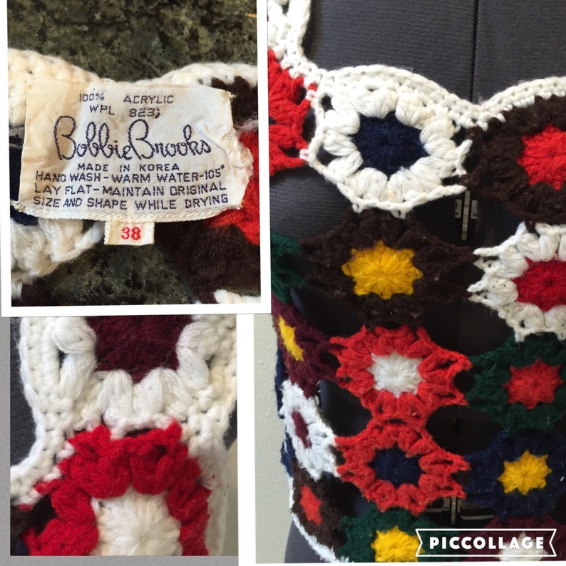 Vintage 1960/'s 100/% Acrylic Granny Octagon Hand Knit Pull-Over Shell by Bobbie Brooks Size SmallMedium