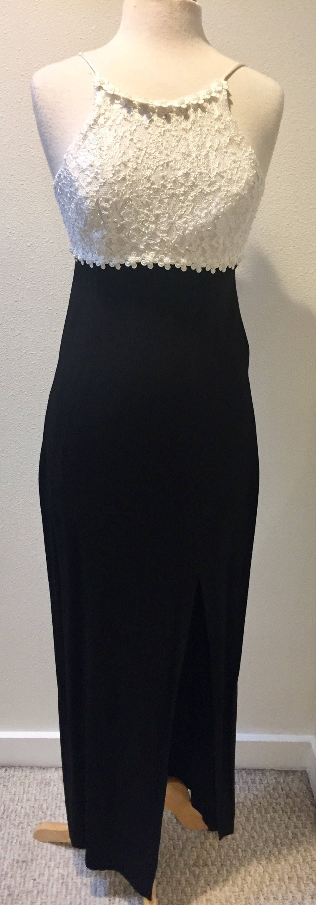 laundry by shelli segal lace dress 1990s Vintage Black Beaded Lace Back Maxi Dress by Laundry, Shelli Segal,  Small to Medium main image 0