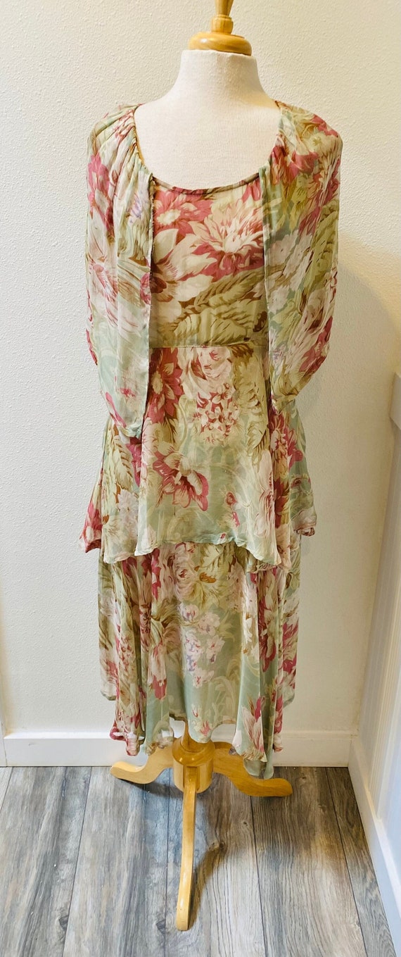 1960’s Sage green Layered Dress with Attached Capelet… Gem