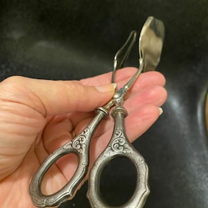 Antique Silver Cake Server with Tongs and Spatula / Ornate Detailed Handles