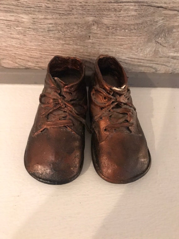 Sweet 1940's Pair of Bronze Baby Shoes - image 4