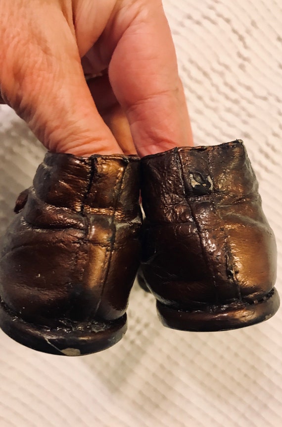 Sweet 1940's Pair of Bronze Baby Shoes - image 2