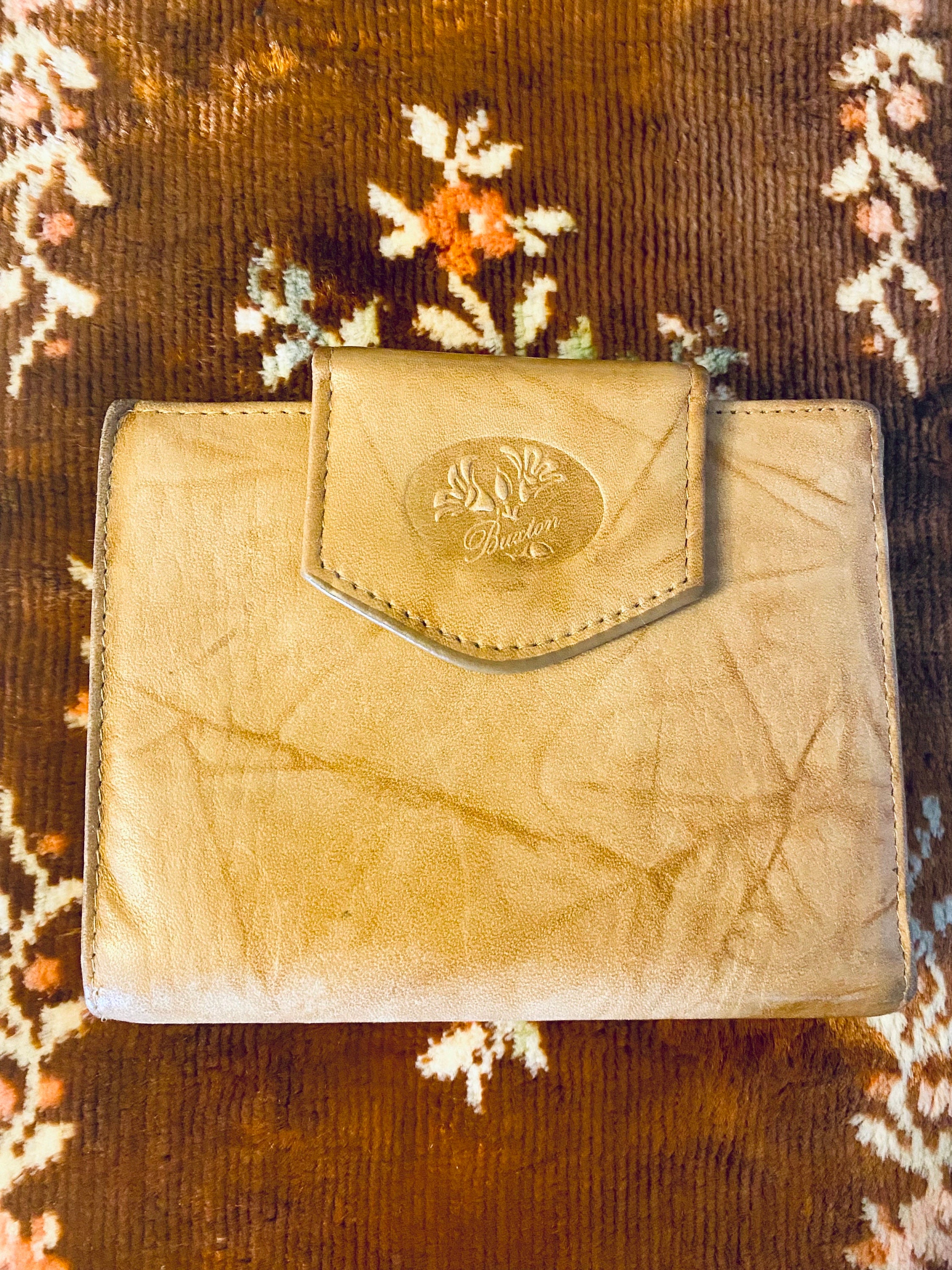 Vintage 'buxton' Heiress Marbled Camel Leather Double Cardex