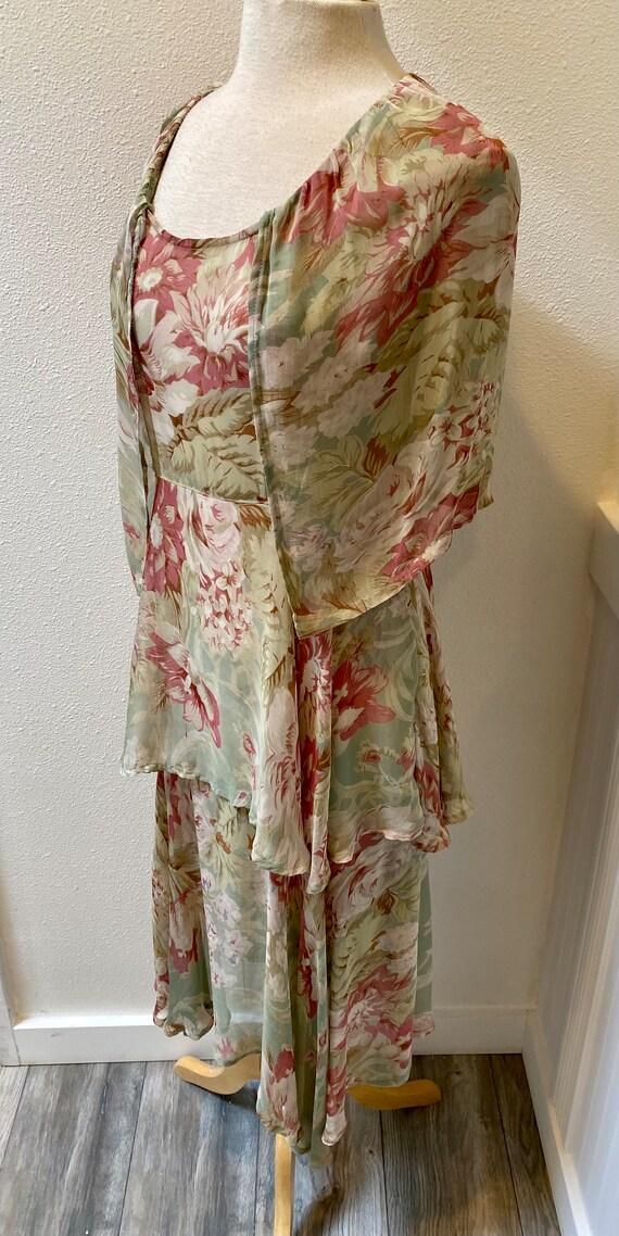 1960’s Sage green Layered Dress with Attached Capelet… Gem