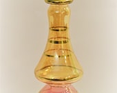 Egyptian, Hand-blown, Glass, 14 k Gold Lined, Perfume Bottle with Stopper (7 1 2 Inch)