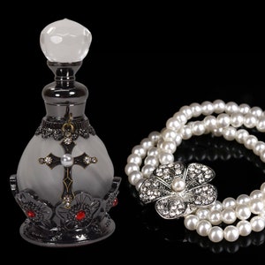 Gothic, Black Floral, Cross-Charmed, Empty, Perfume Bottle, 15ml