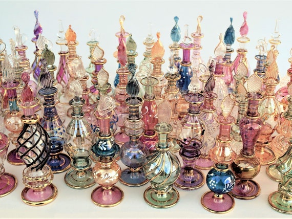 Handblown Egyptian Glass Perfume Bottles 14 K Gold Trim Set of Five Variety Etsy
