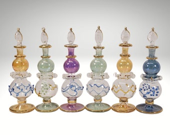 Craft Perfume Bottles, Handblown Glass, 14k Gold Trim, Sold Individually