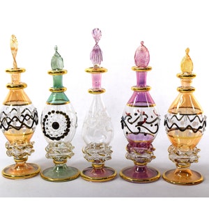Unique, Handblown Glass, 14k Gold Trim Perfume Bottle
