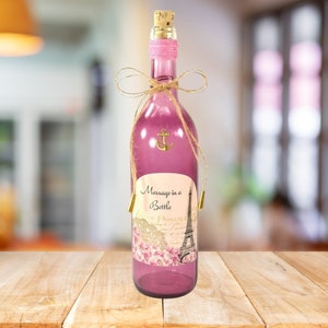 Mensaje en una botella, botella de vino de cristal rosa con corcho, 750 ml