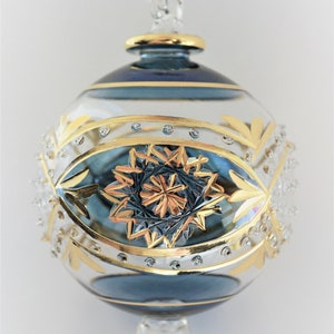 Star Design Christmas Ball Ornament, Hand-blown Glass with 14 k Gold Trim