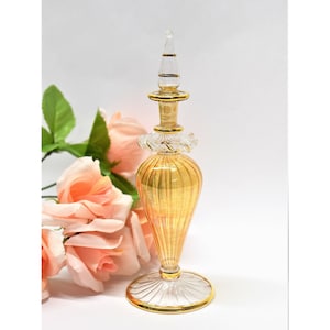 Massage Oil Empty Perfume Bottle, Handblown, 14k Gold Trim