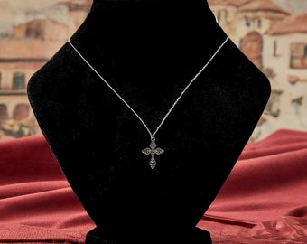 Silver Color Cross, Glass Studded Pendant Necklace, Stainless Steel Chain 18-inch