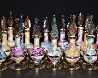 Marbled, Decorative, Ceramic, Egyptian Hand-blown Glass Bottles, Set of Five