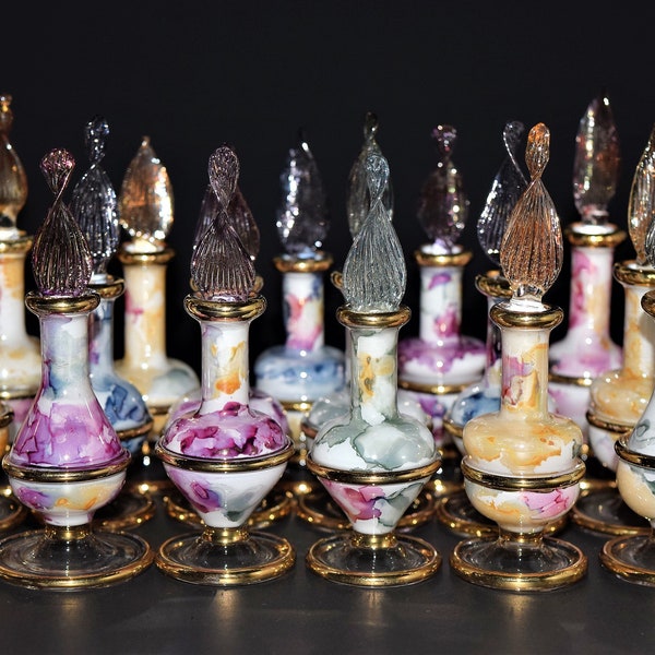 Marbled, Decorative, Ceramic, Egyptian Hand-blown Glass Bottles, Set of Five