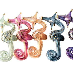 Seahorse Ornaments, Handblown Glass, 14 k Gold Trim