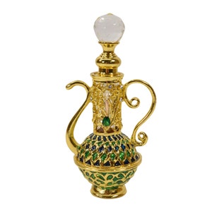 Théière Arabian, Charme en verre et perles couleur émeraude, Flacon de parfum vide, 4 ml