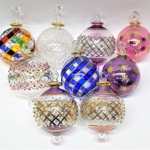 Christmas Ball Ornament, Egyptian Hand-blown Glass with 14 k Gold Trim