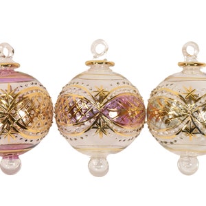 Crisscross Design, Multi-colored,  Christmas Ball Ornament, Handblown Glass, 14 k Gold Trim