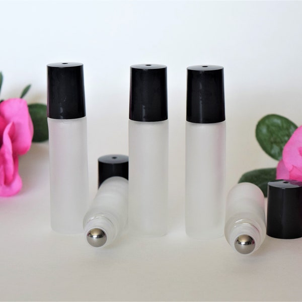 Clear Frosted Glass Roller Bottles with Metal Inserts 10 ml