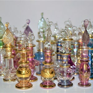 Miniature Egyptian Handblown Glass Perfume Bottles, Set of Five Variety