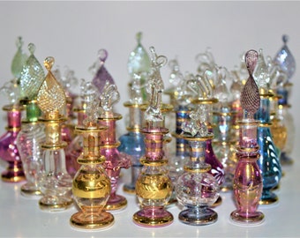 Miniature Egyptian Handblown Glass Perfume Bottles, Set of Five Variety