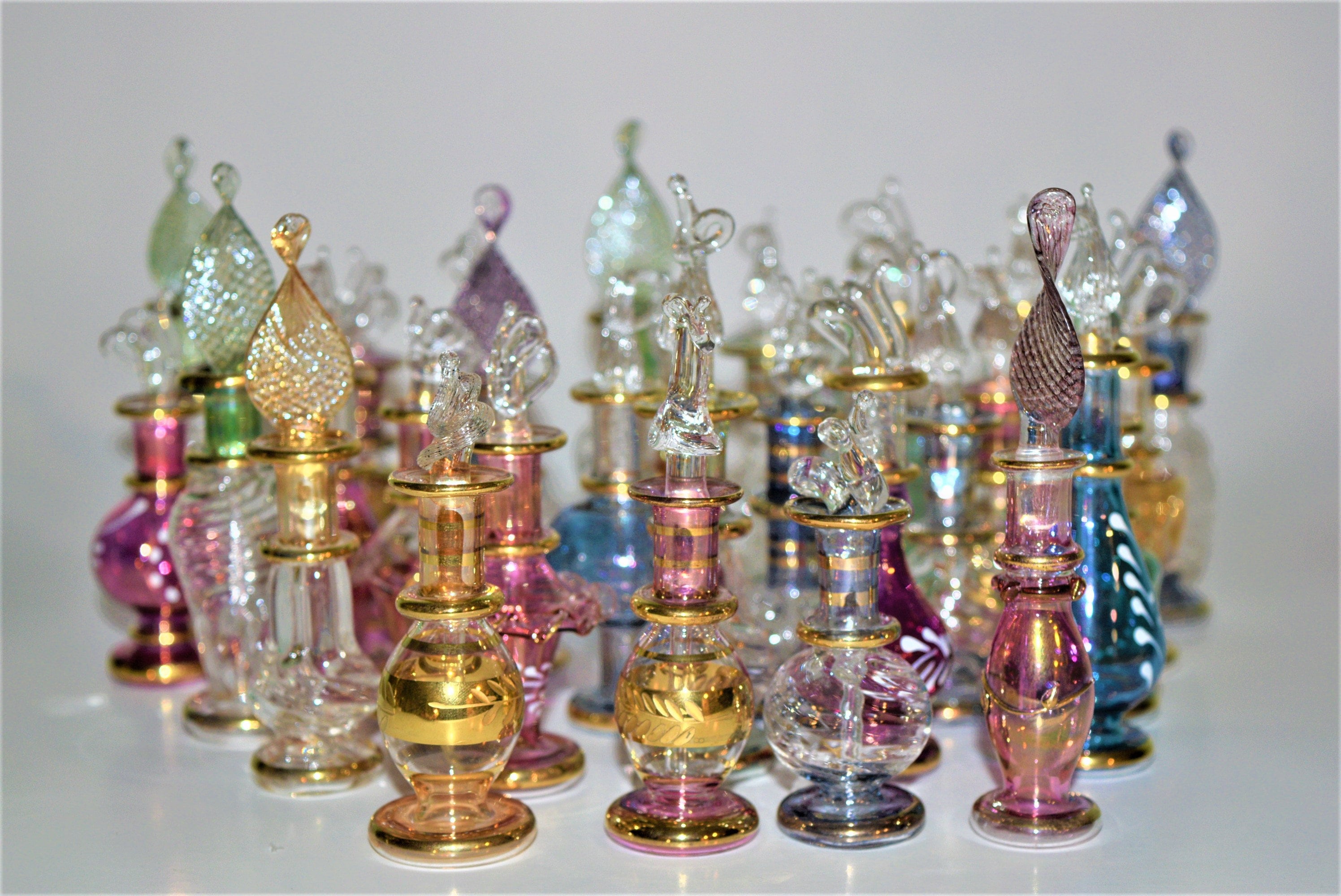 Miniature Egyptian Handblown Glass Perfume Bottles, Set of Five Variety