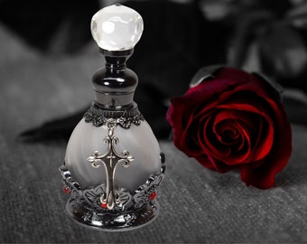 Gothic, Black Floral, Cross-Charmed, Empty, Perfume Bottle, 15ml