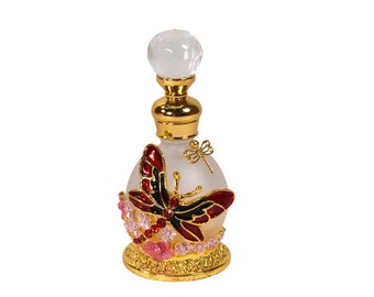 Red Dragonfly Perfume Bottle: Gold Accents, 15ml Empty Bottle