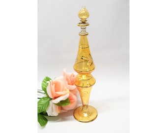 Craft Bottle, Egyptian Hand-blown Glass, 14k Gold Trim, King-size