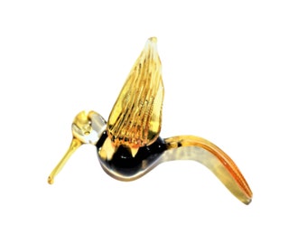 Hummingbird Glass Ornament, Egyptian Hand-blown Glass, 14 k Gold Trim