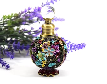 Floral Multi-color, Flower-charmed, Black Metal, Empty Perfume