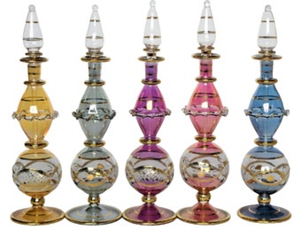 Classic, Egyptian Hand-blown Glass Perfume Bottle with 14 k Gold Trim