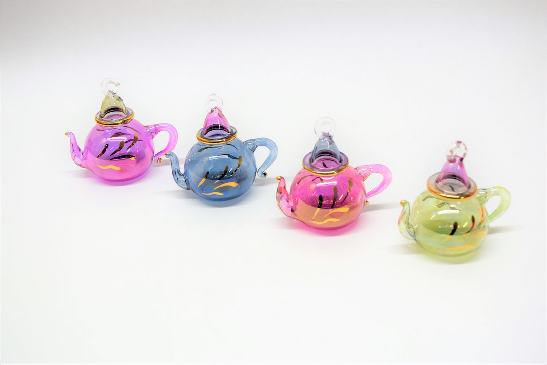 Teapots Ornament, Egyptian, Handblown Glass With 14 K Gold Trim small