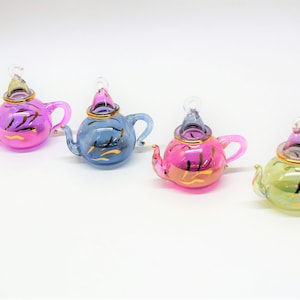 Teapots Ornament, Egyptian, Hand-blown glass with 14 k Gold Trim (small)