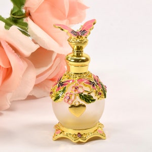 Butterfly, Gold Heart Charmed, Empty Frosted Glass Perfume Bottle, 15ml