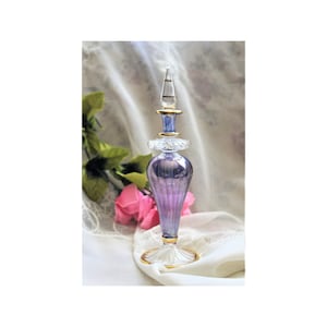 Fancy Glass, Lace Collar, Handblown Perfume Bottle, 14k Gold Trim