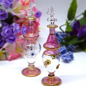 Glass Empty Perfume Bottle, Handblown, 14k Gold Trim, Sold Individually