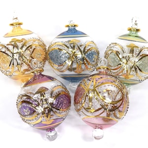 Glass Christmas Ball Ornament, Handblown, 14 k Gold Trim
