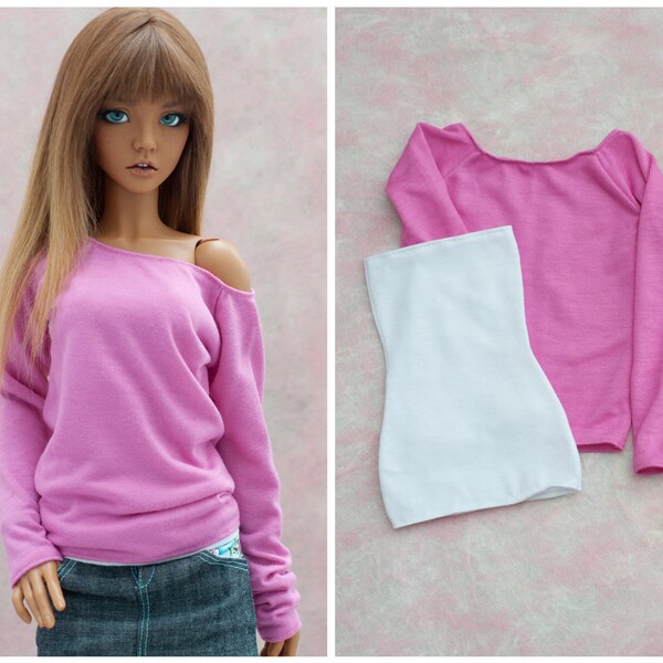 Pink Wide Neck Loose Fit Sweater/Tube Top Set - BJD 1/3 SD Girl