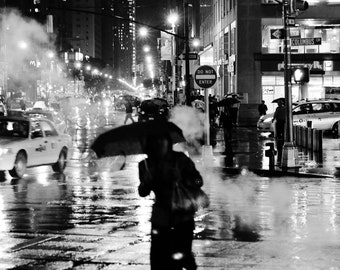 NYC Rainy Day Cityscape, New York City Photography, Fine art Photography, Black and White Street Photography