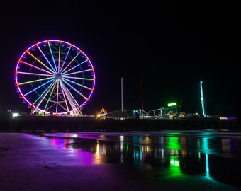Atlantic City - New Jersey - Jersey Shore - Summer - Boardwalk Pier - Night Photography - Ferris Wheel - Reflection