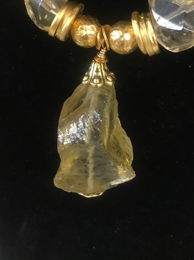 Brazilian yellow Topaz nugget pendant with chain of citrine and gold by AnitaKutellaDesign